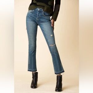 AMO High Rise Babe Jeans‎ Size 28 Blue Straight Button Fly Denim Distressed
